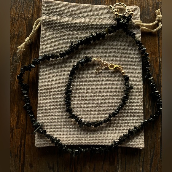 Jewelry - Obsidian Necklace with Matching Obsidian Bracelet Crystal Jewelry
